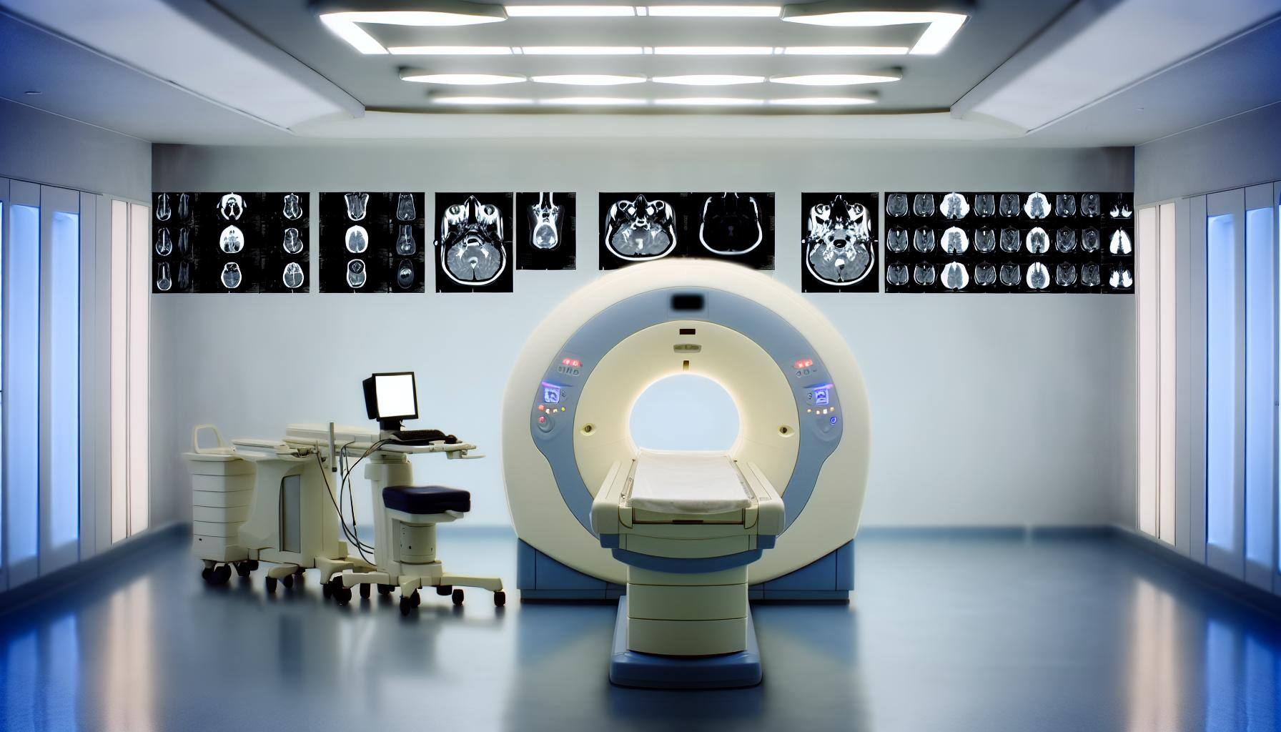 MRI room with xray images, no people around, high tech medcial equipment-1